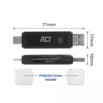 Lector de tarjetas ACT USB-C/USB-A 3.0 negro