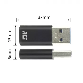 Adaptador de conector macho USB-A a conector hembra USB-C ACT AC7376 negro