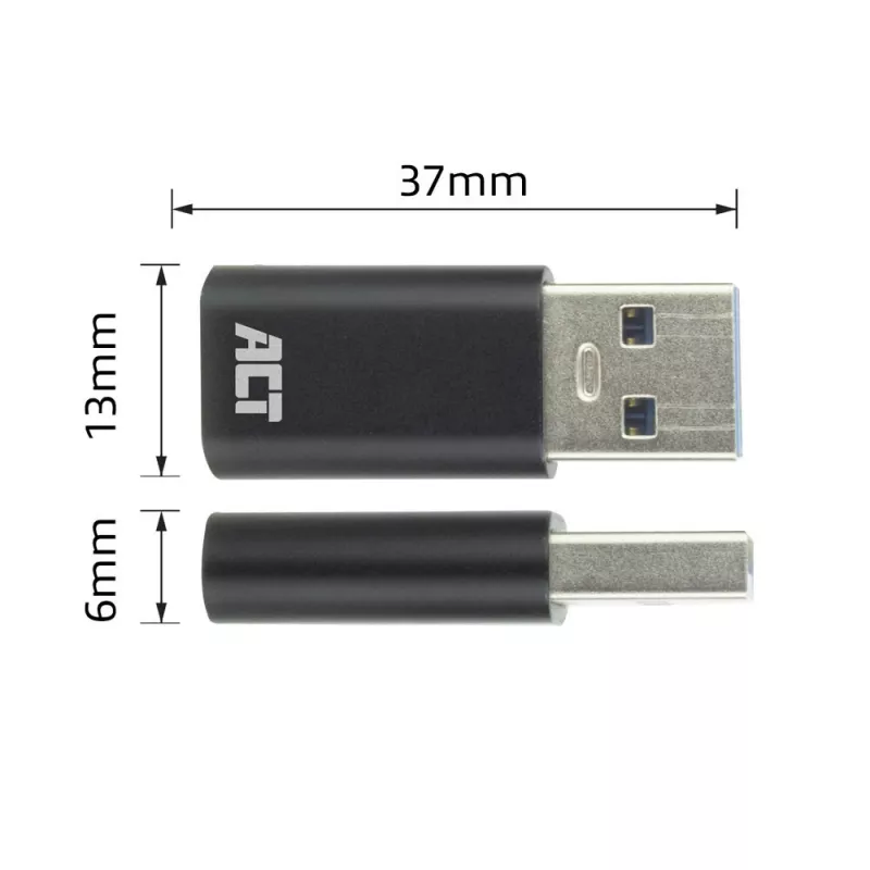 Adaptador de conector macho USB-A a conector hembra USB-C ACT AC7376 negro