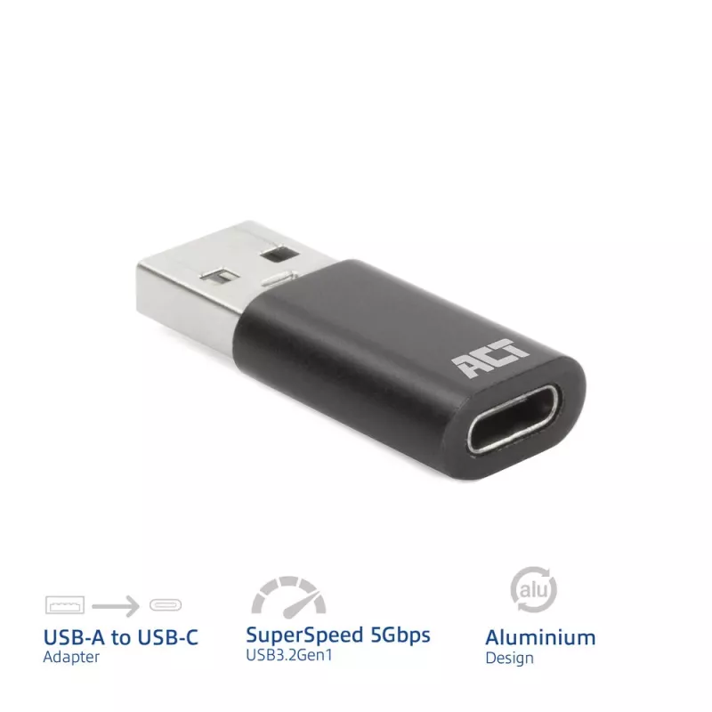 Adaptador de conector macho USB-A a conector hembra USB-C ACT AC7376 negro