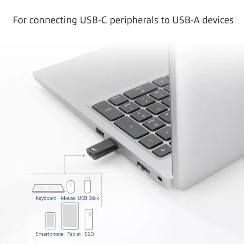 Adaptador de conector macho USB-A a conector hembra USB-C ACT AC7376 negro