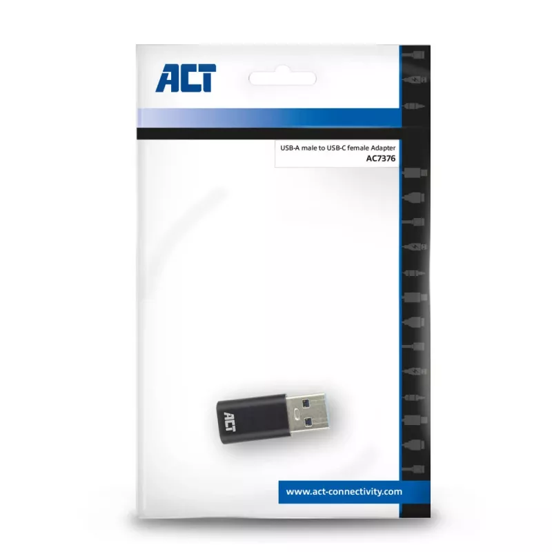 Adaptador de conector macho USB-A a conector hembra USB-C ACT AC7376 negro