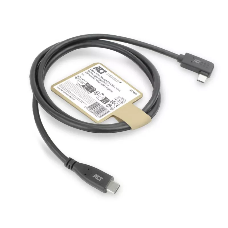Cable ACT USB 3.0 10Gbps 60W de USB Type-C (recto) a USB Type-C (acodado izquierda/derecha), 3 metros