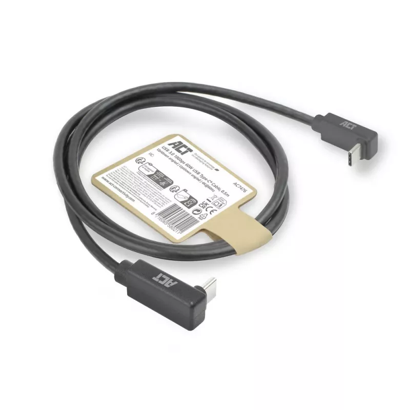 Cable ACT USB 3.0 10Gbps 60W de USB Type-C (acodado arriba/abajo) a USB Type-C (acodado arriba/abajo), 2 metros