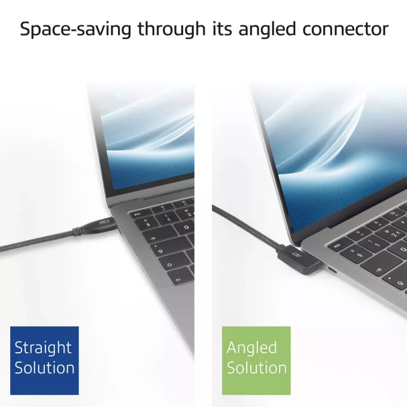 Cable ACT USB 3.0 10 Gbit/s 60 W de USB Type-C (acodado izquierda/derecha) a USB Type-C (acodado arriba/abajo), 0,5 metros