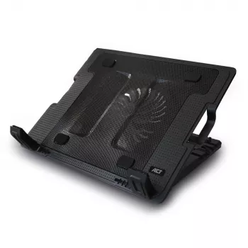 Soporte para portátil ACT con ventilador, 5 niveles de altura ajustables, hub de 2 puertos