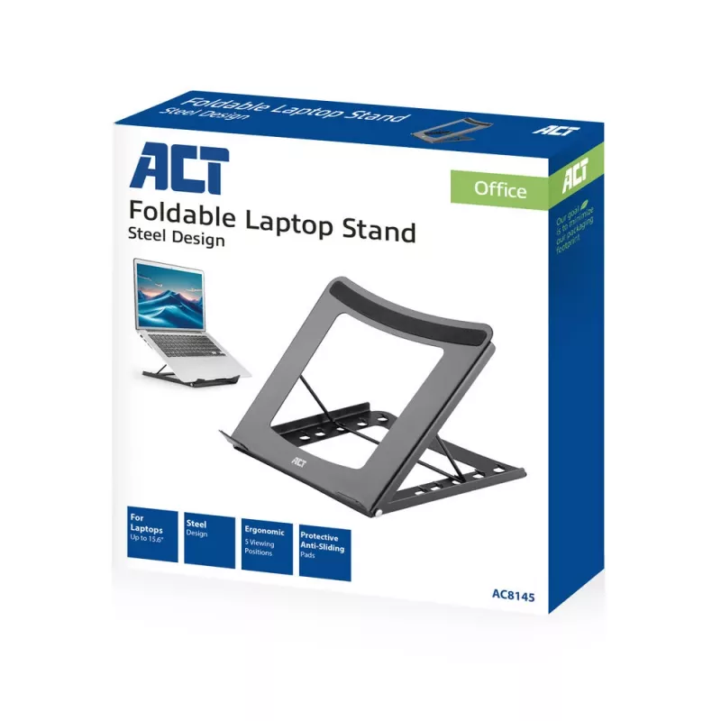 Soporte para portátil ACT AC8145 con 5 posiciones de altura ajustables negro