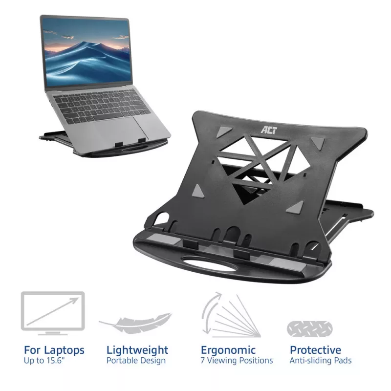 Soporte para portátil ACT AC8150 plegable con 7 alturas ajustables negro