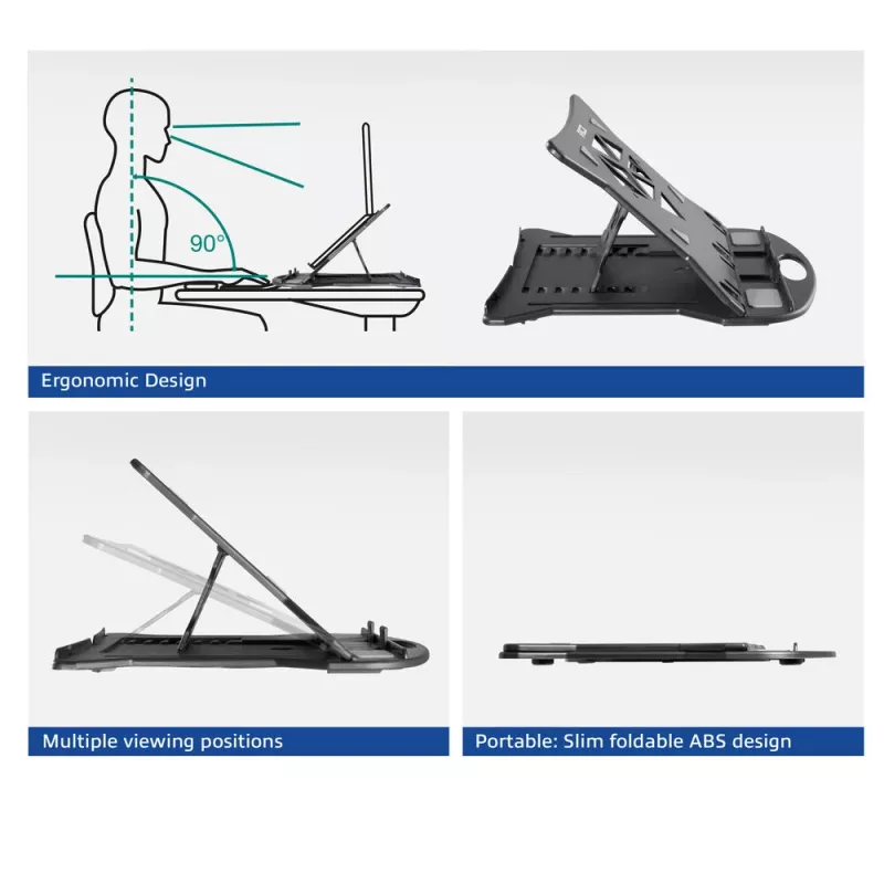 Soporte para portátil ACT AC8150 plegable con 7 alturas ajustables negro