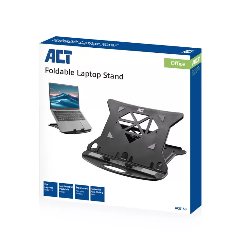Soporte para portátil ACT AC8150 plegable con 7 alturas ajustables negro