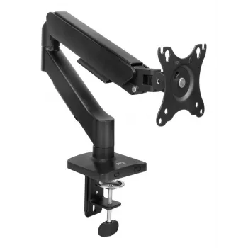 Brazo de monitor ACT para pantallas de 35 pulgadas, muelle de gas, monitor único, pinza/pasacables de mesa, hasta 9 kg, VESA 75x75–100x100, inclinación ±45°, negro
