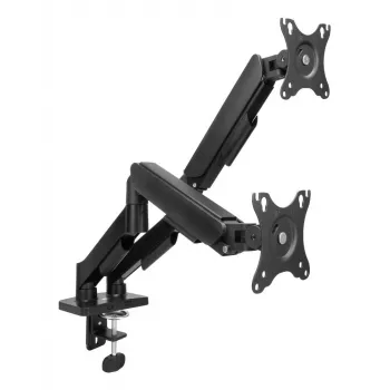 Brazo de monitor ACT 35 pulgadas, muelle de gas, 2 monitores, Essentials, pinza/pasacables de mesa, 18 kg, 43,2 cm (17 pulgadas), 88,9 cm (35 pulgadas), 100 x 100 mm, negro
