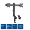 Brazo doble para monitor ACT de oficina con ajuste rápido de altura, pinza/pasacables, 14 kg