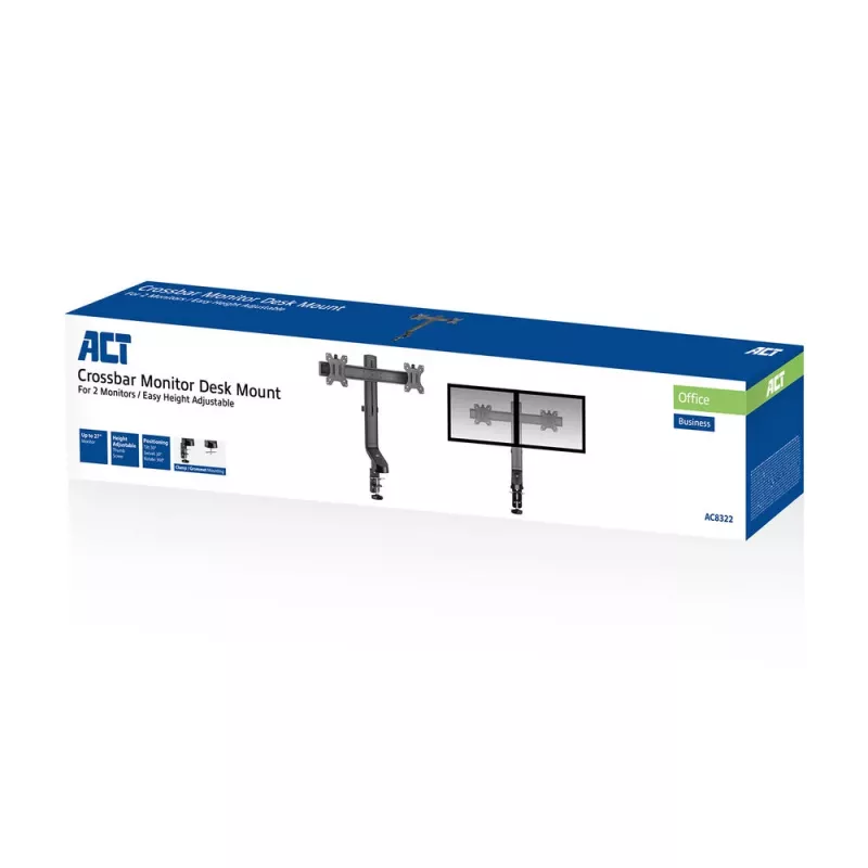 Brazo doble para monitor ACT de oficina con ajuste rápido de altura, pinza/pasacables, 14 kg