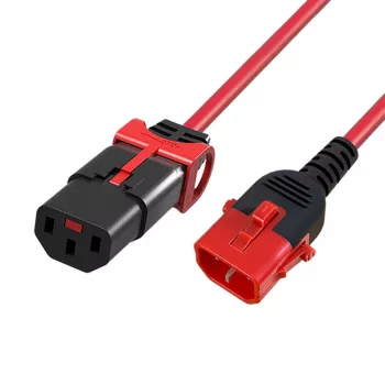 Cable de alimentación ACT C13 IEC Lock+ – C14 IEC Lock con doble bloqueo rojo 1,5 m, PC3614