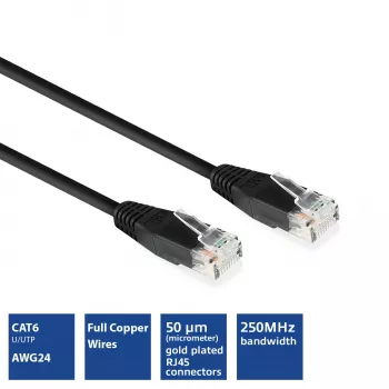 ACT Negro 15 metros U/UTP CAT6 cable de red con conectores RJ45