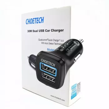 Fuente de alimentación CHOETECH C0051 dual USB-A 36W QC3.0, negro