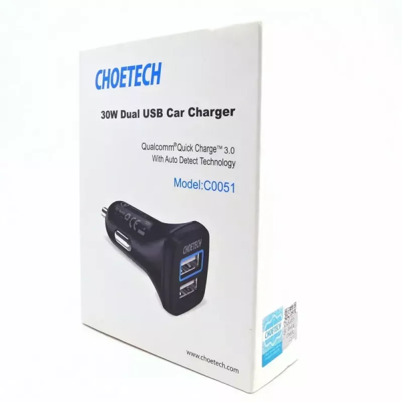 Fuente de alimentación CHOETECH C0051 dual USB-A 36W QC3.0, negro