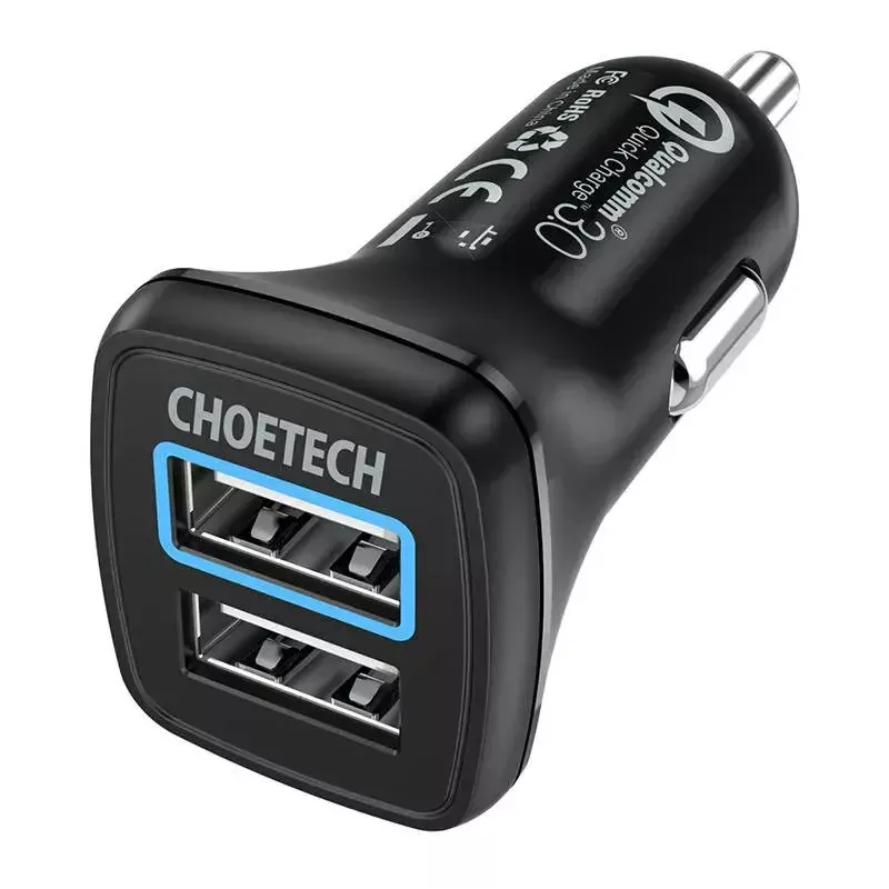 Fuente de alimentación CHOETECH C0051 dual USB-A 36W QC3.0, negro