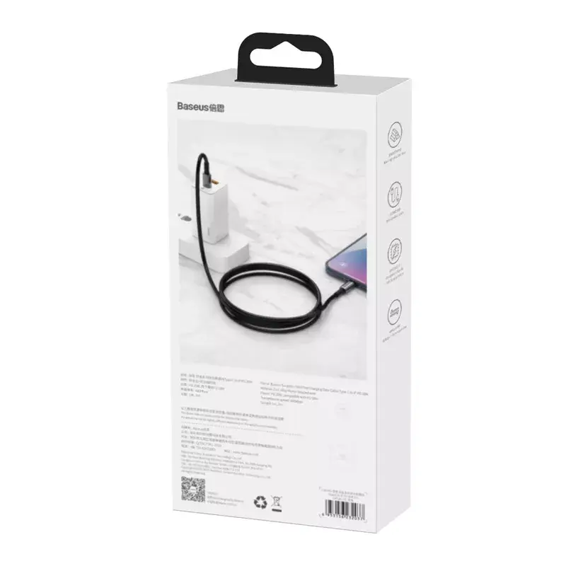 Cable Baseus Tungsten Gold 1 m negro Lightning a USB C