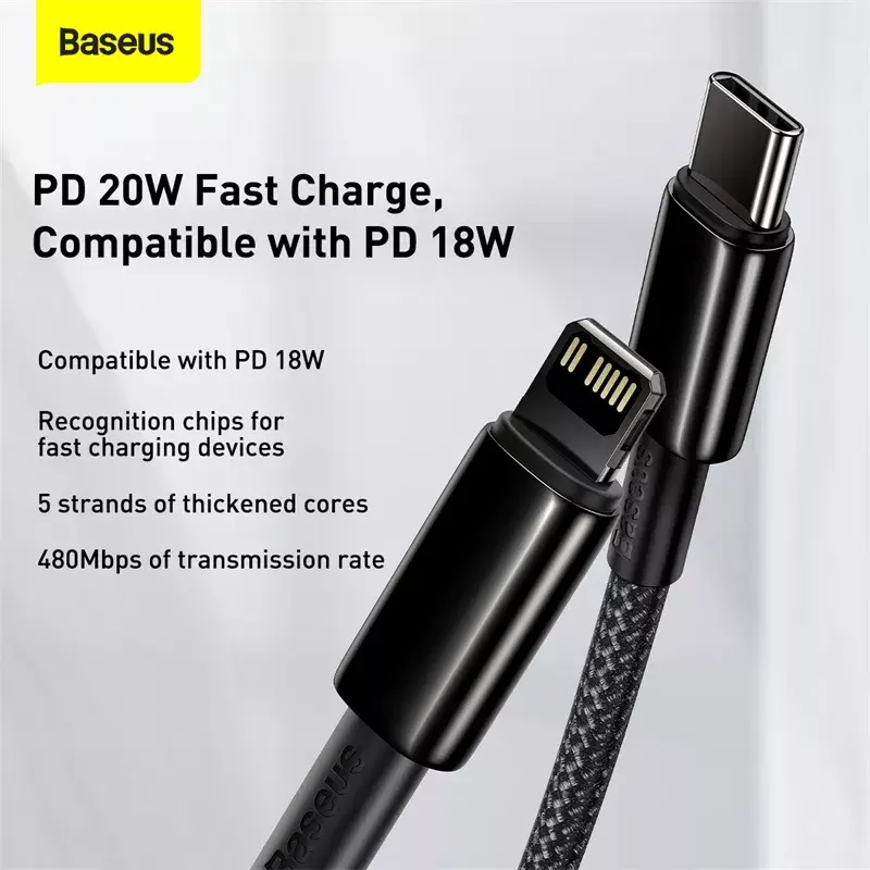 Cable Baseus Tungsten Gold 2 m negro Lightning USB C