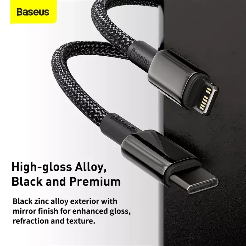 Cable Baseus Tungsten Gold 2 m negro Lightning USB C