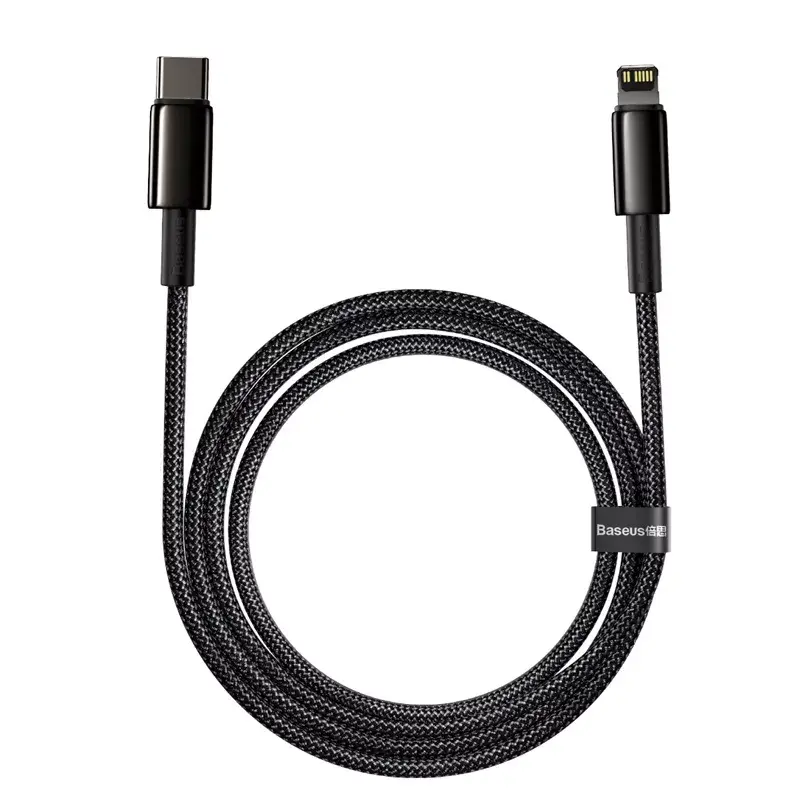 Cable Baseus Tungsten Gold 2 m negro Lightning USB C
