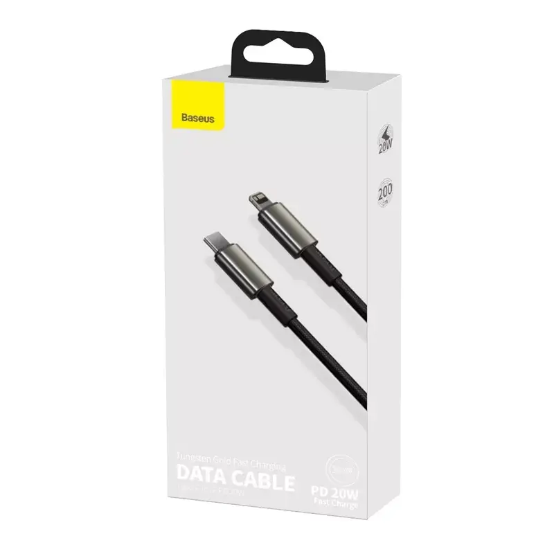 Cable Baseus Tungsten Gold 2 m negro Lightning USB C