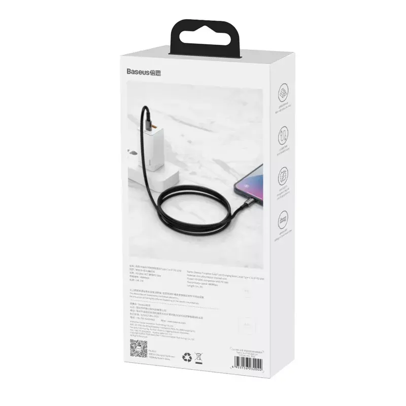 Cable Baseus Tungsten Gold 2 m negro Lightning USB C
