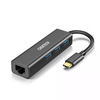 Adaptador USB Type-C a RJ-45 Ethernet con 3x USB Type-A CHOETECH HUB-U02BK