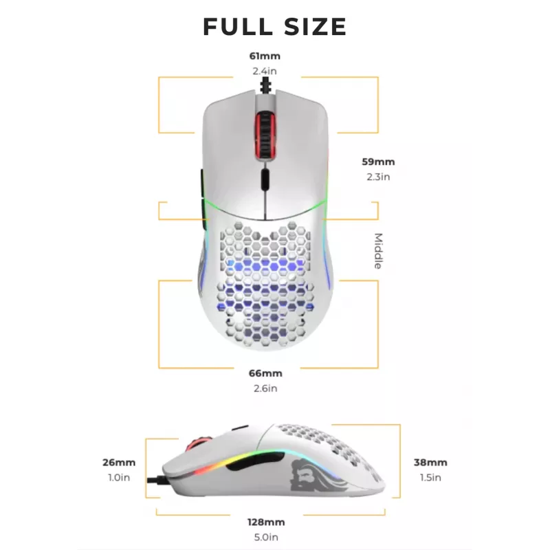 Ratón Glorious Gaming Glorious Model O Regular (blanco), para diestros, óptico, USB Type-A, 12000 DPI, blanco