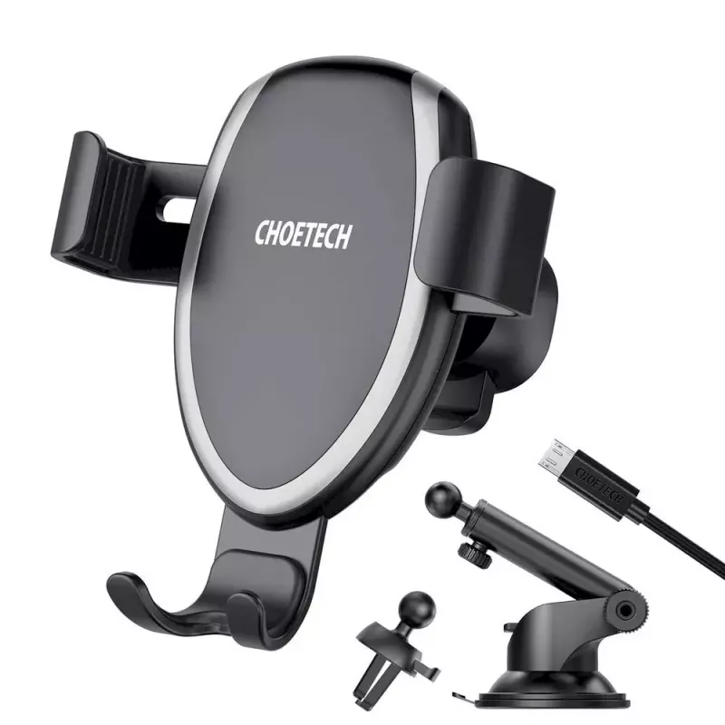 Soporte para móvil de coche CHOETECH T536-S con carga inalámbrica de 10W, montaje en salpicadero/parabrisas