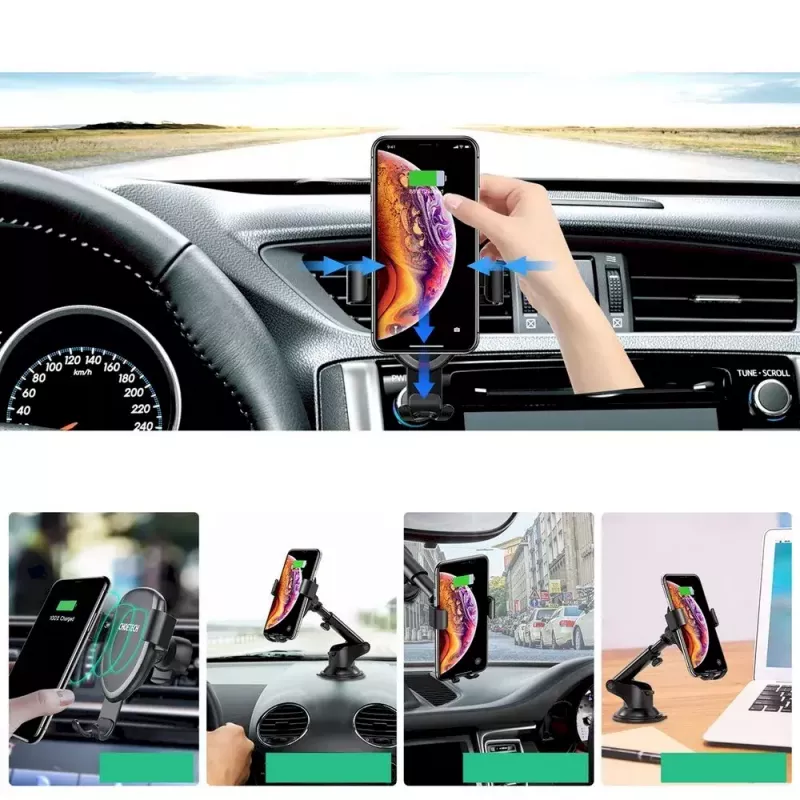 Soporte para móvil de coche CHOETECH T536-S con carga inalámbrica de 10W, montaje en salpicadero/parabrisas