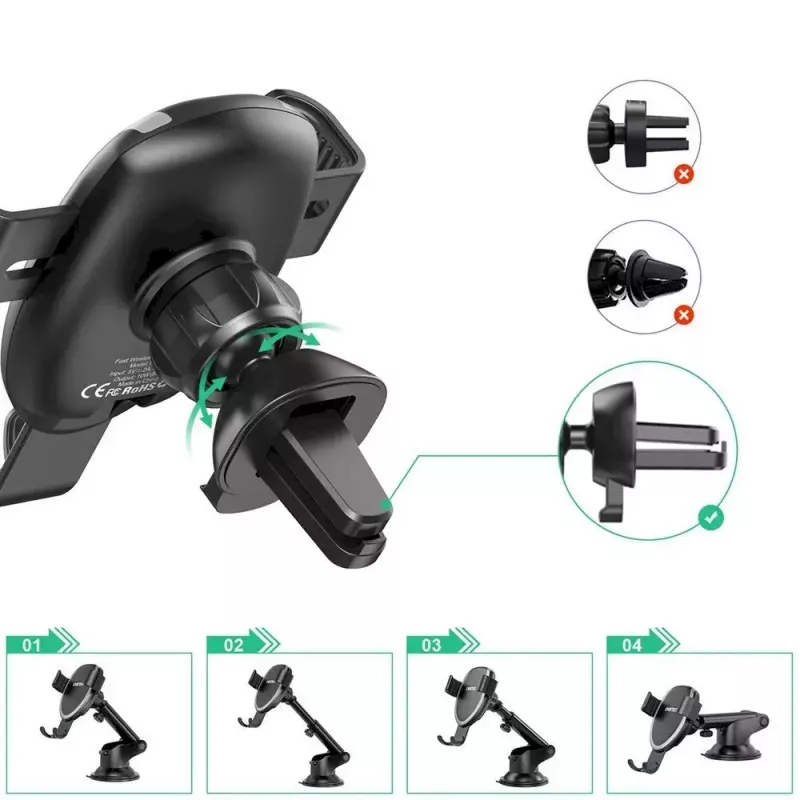 Soporte para móvil de coche CHOETECH T536-S con carga inalámbrica de 10W, montaje en salpicadero/parabrisas