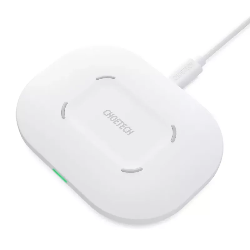 Base de carga inalámbrica CHOETECH T550-F-v2 15W blanca — cargador inalámbrico rápido de 15W compatible con Qi