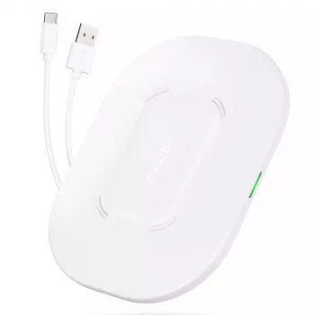 Base de carga inalámbrica CHOETECH T550-F-v2 15W blanca — cargador inalámbrico rápido de 15W compatible con Qi