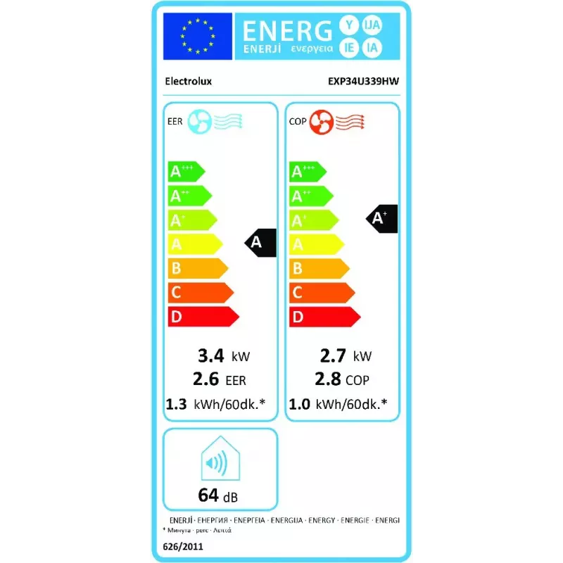 Aire acondicionado portátil Electrolux EXP34U339HW 64 dB Blanco