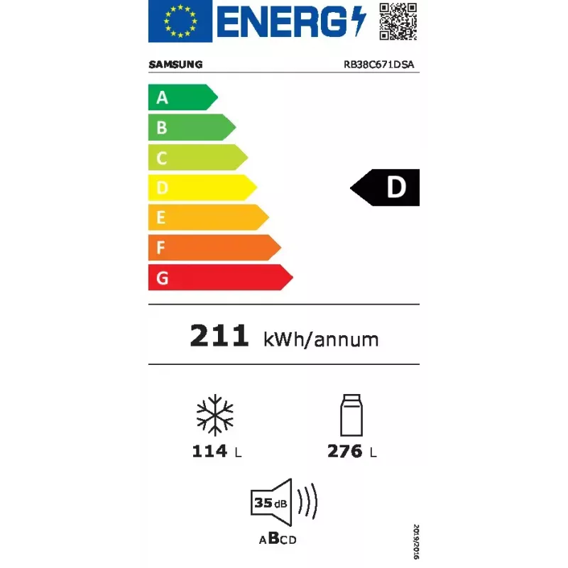 Frigorífico independiente Samsung RB38C671DSA 390 L Plata