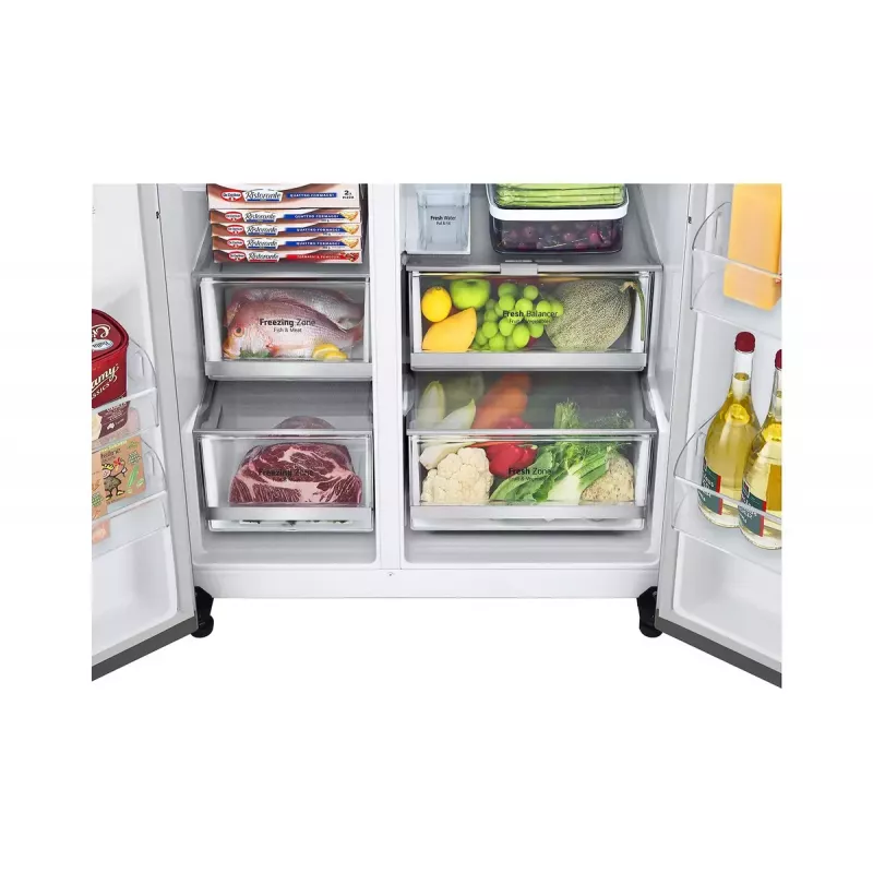 LG InstaView GSXV91PZAE Frigorífico side-by-side de libre instalación 635 L Negro, Acero inoxidable
