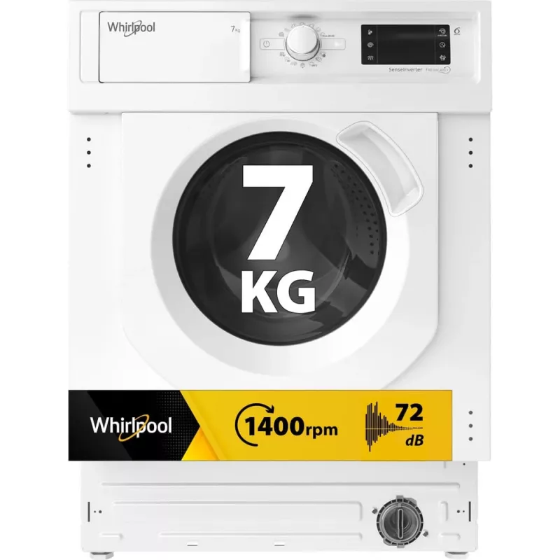 Whirlpool BI WMWG 71483E EU N lavadora totalmente integrable, 7 kg, 1400 rpm, clase energética D, blanca
