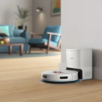 Robot aspirador Philips XU2100/20 — navegación LDS redonda, 2700 Pa de potencia de succión, 130 min de autonomía, base de autovaciado, bolsa de polvo para base de 3 L, depósito de polvo de 0,38 L, Li-Ion 2600 mAh