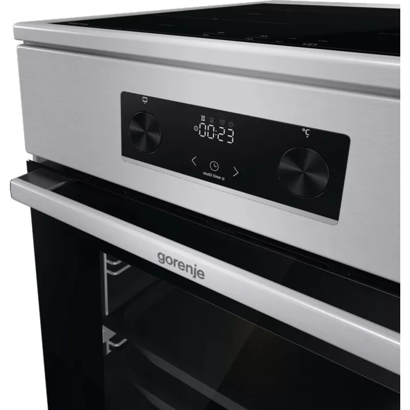 Gorenje GEIT5C61XPG cocina eléctrica independiente con placa de inducción, 4 zonas, horno de 70 l, limpieza catalítica, 50 cm, acero inoxidable