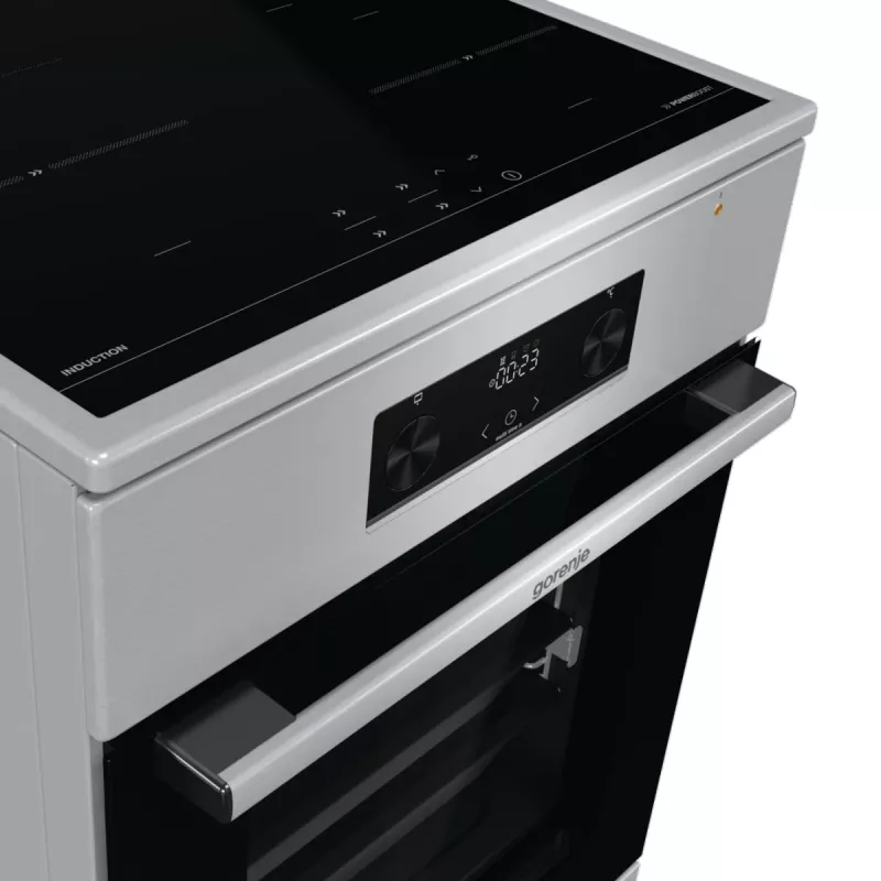 Gorenje GEIT5C61XPG cocina eléctrica independiente con placa de inducción, 4 zonas, horno de 70 l, limpieza catalítica, 50 cm, acero inoxidable