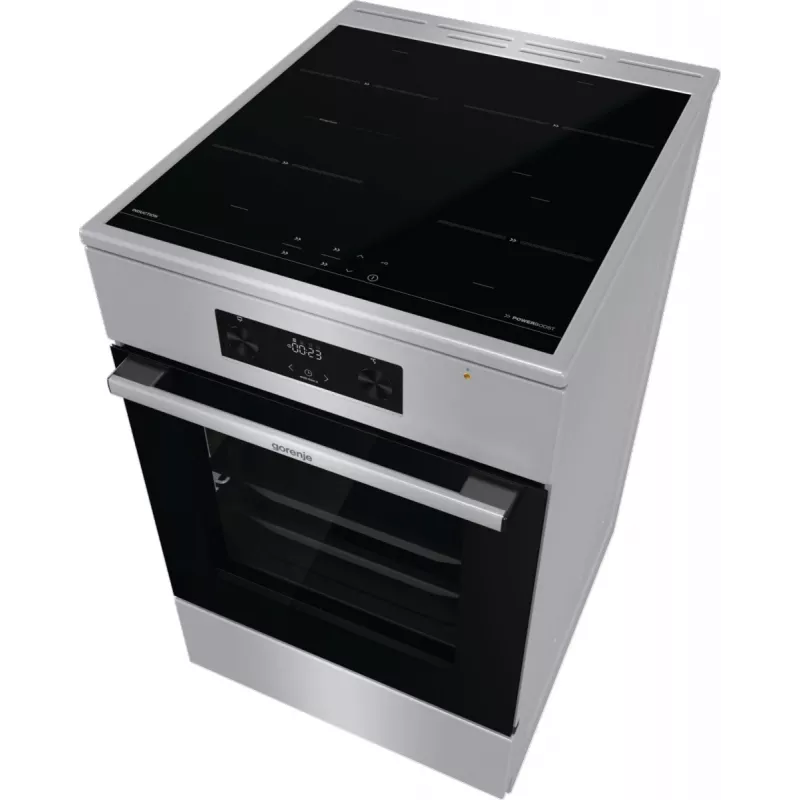 Gorenje GEIT5C61XPG cocina eléctrica independiente con placa de inducción, 4 zonas, horno de 70 l, limpieza catalítica, 50 cm, acero inoxidable