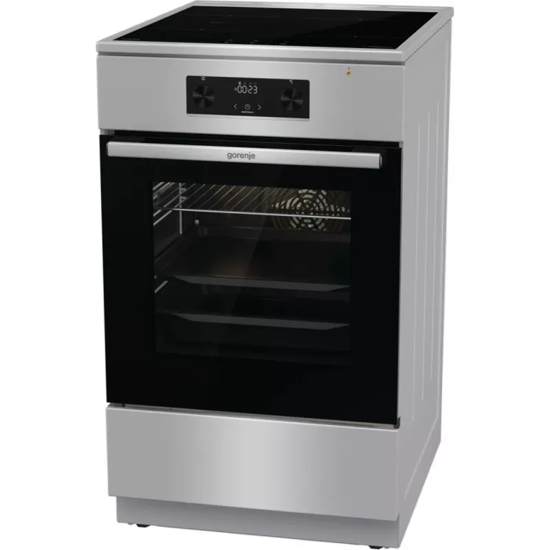 Gorenje GEIT5C61XPG cocina eléctrica independiente con placa de inducción, 4 zonas, horno de 70 l, limpieza catalítica, 50 cm, acero inoxidable