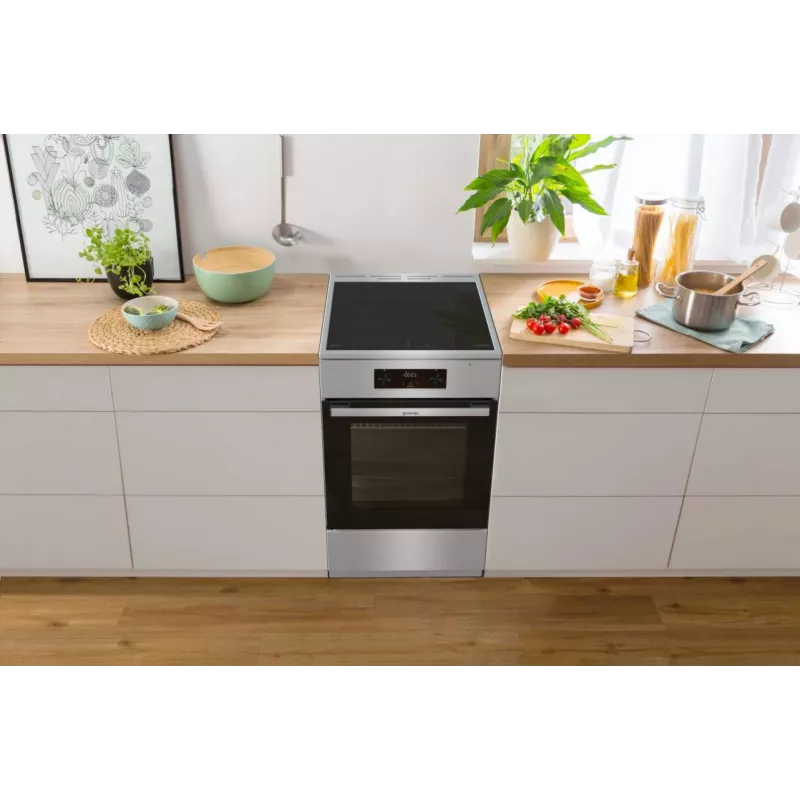 Gorenje GEIT5C61XPG cocina eléctrica independiente con placa de inducción, 4 zonas, horno de 70 l, limpieza catalítica, 50 cm, acero inoxidable