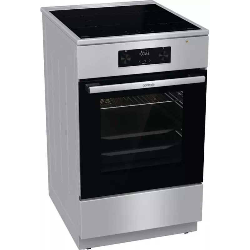 Gorenje GEIT5C61XPG cocina eléctrica independiente con placa de inducción, 4 zonas, horno de 70 l, limpieza catalítica, 50 cm, acero inoxidable