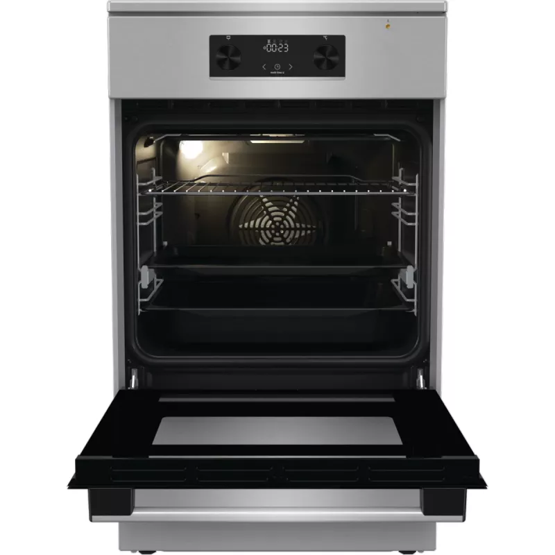Gorenje GEIT5C61XPG cocina eléctrica independiente con placa de inducción, 4 zonas, horno de 70 l, limpieza catalítica, 50 cm, acero inoxidable