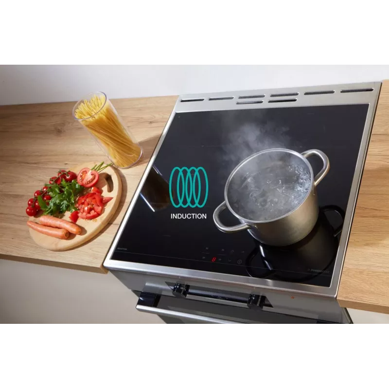 Gorenje GEIT5C61XPG cocina eléctrica independiente con placa de inducción, 4 zonas, horno de 70 l, limpieza catalítica, 50 cm, acero inoxidable