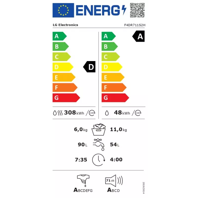 LG F4DR711S2H Lavadora secadora 11 kg 1400 rpm